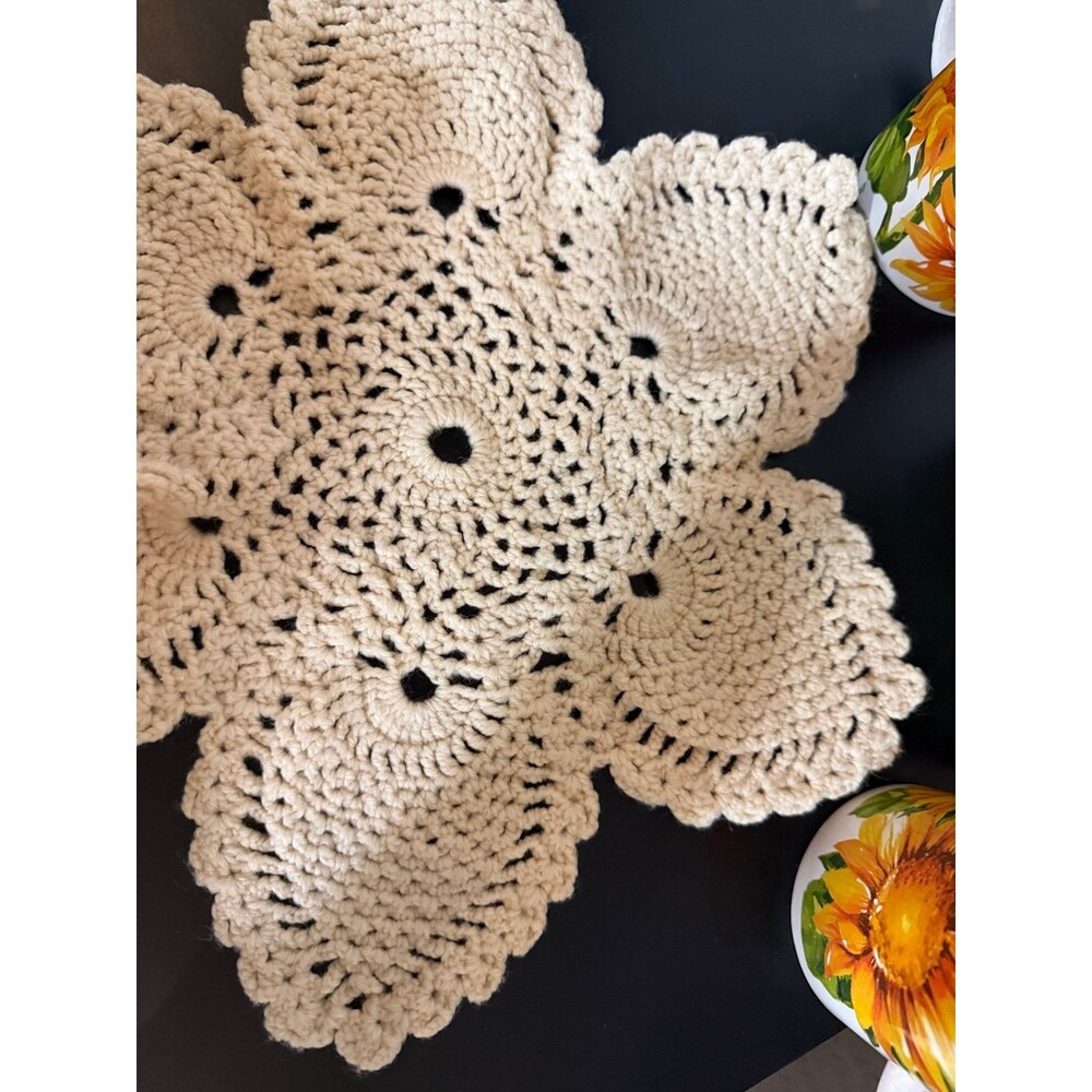 Handmade Crochet Floral Doily Cream 3D Flower Table Topper Cottagecore Décor